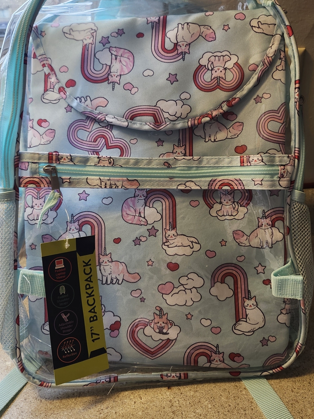 Wonder Nation Rainbow Cat Backpack in Blue & Pink